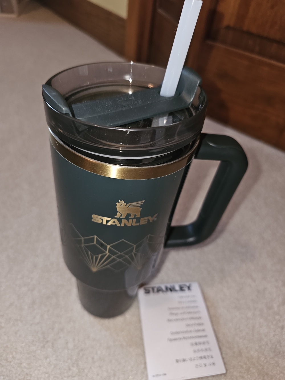 Stanley Deco Collection 40 Oz In Forest Green Travel Tumbler with Gold Accents